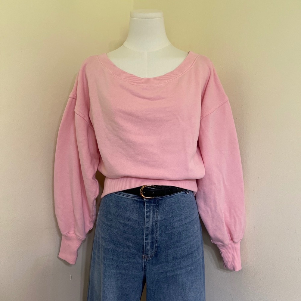 Aerie Pink Off The Shoulder Cropped Sweatshirt Balloon Sleeve XS